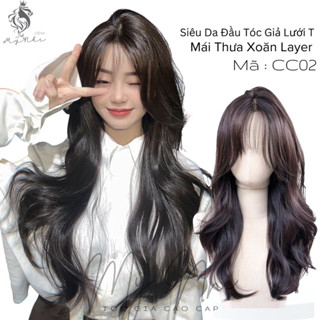 Siêu Da Đầu Tóc Giả Mái Thưa Lưới T CC02 60CM Xoăn Layer (kèm dưỡng / lưới / lược / miếng dán)