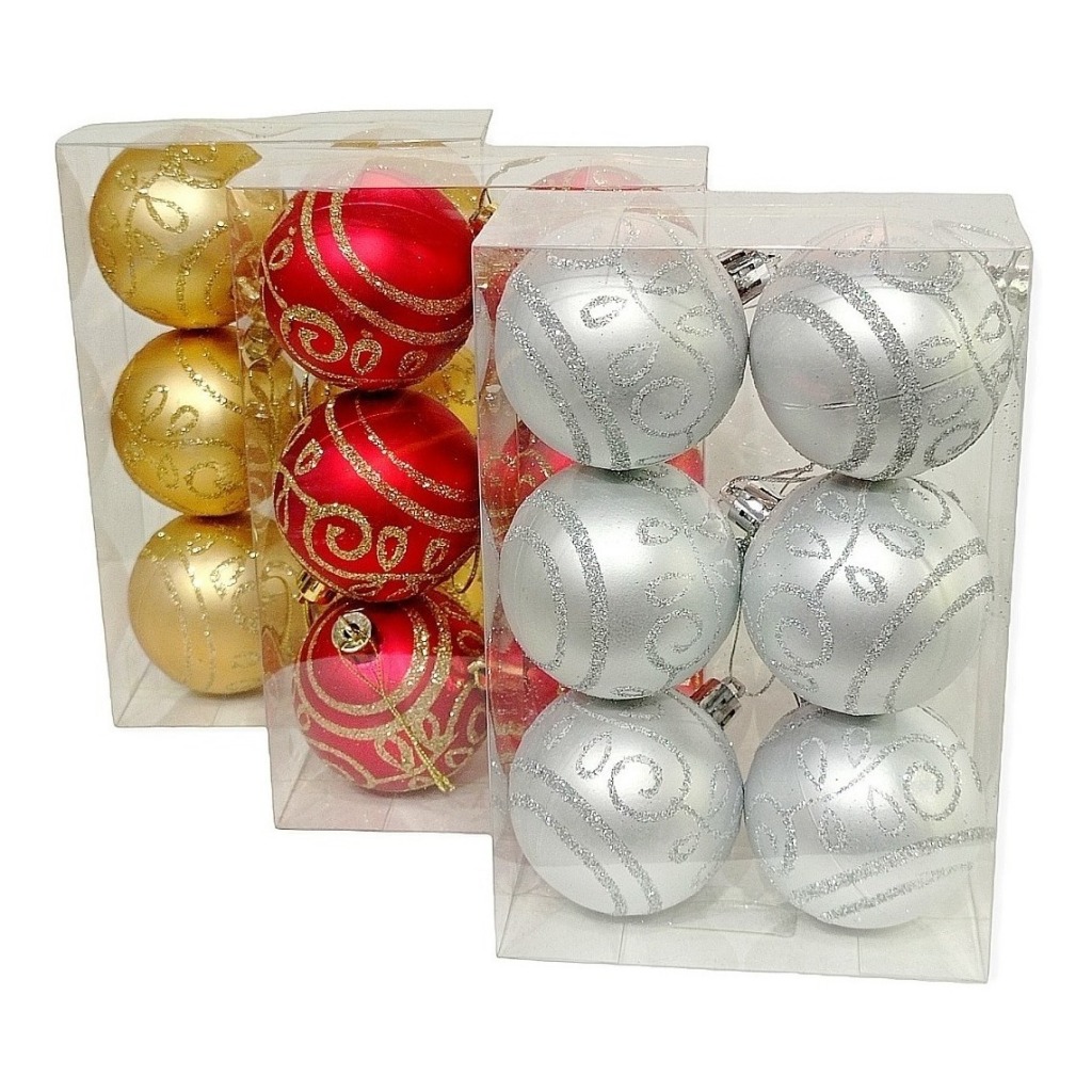 Set 6 Quả Châu Vẽ Hoạ Tiết E73 6cm Trang Trí Cây Thông Giáng Sinh