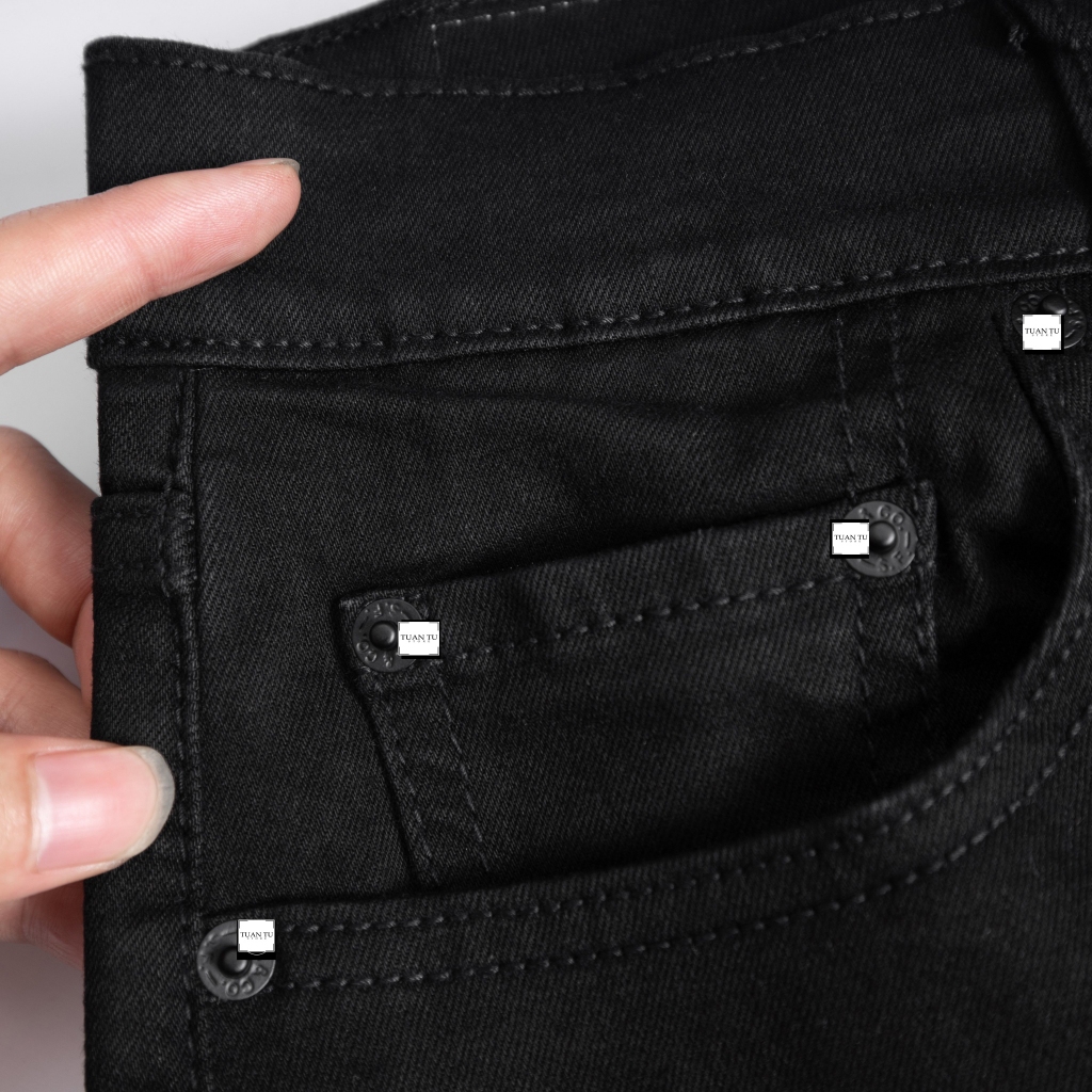 Quần Jean Nam Cao Cấp Hãng Màu Đen, Quần bò nam dáng ôm đứng vải co giãn thoải mái - T01