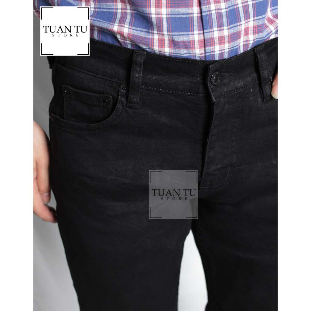 Quần Jean Nam Cao Cấp Hãng Màu Đen, Quần bò nam dáng ôm đứng vải co giãn thoải mái - T01