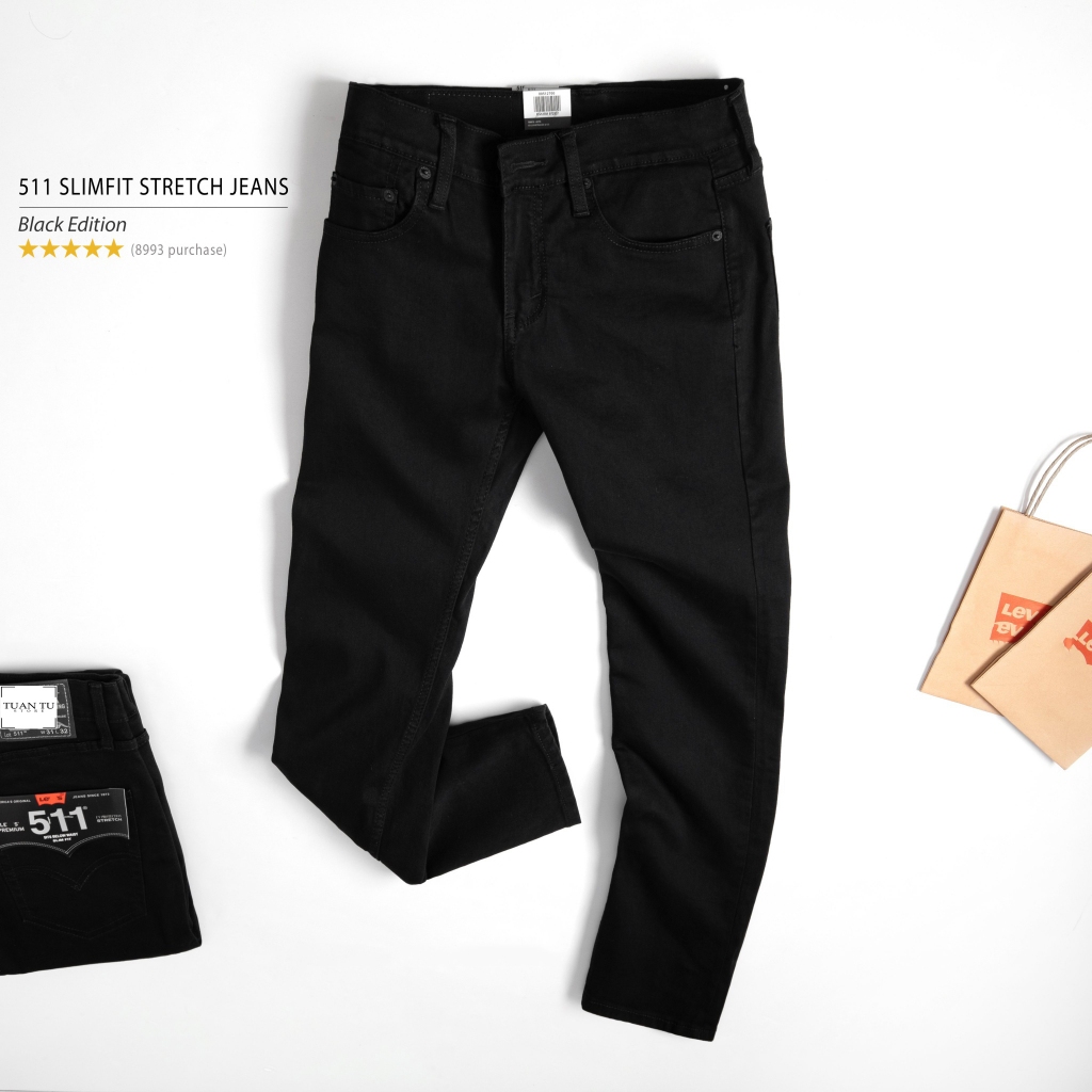 Quần Jean Nam Cao Cấp Hãng Màu Đen, Quần bò nam dáng ôm đứng vải co giãn thoải mái - T01