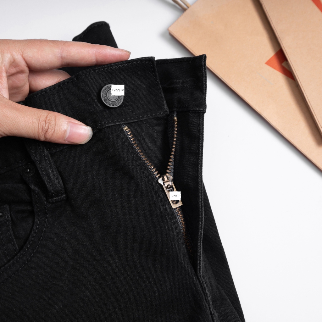 Quần Jean Nam Cao Cấp Hãng Màu Đen, Quần bò nam dáng ôm đứng vải co giãn thoải mái - T01