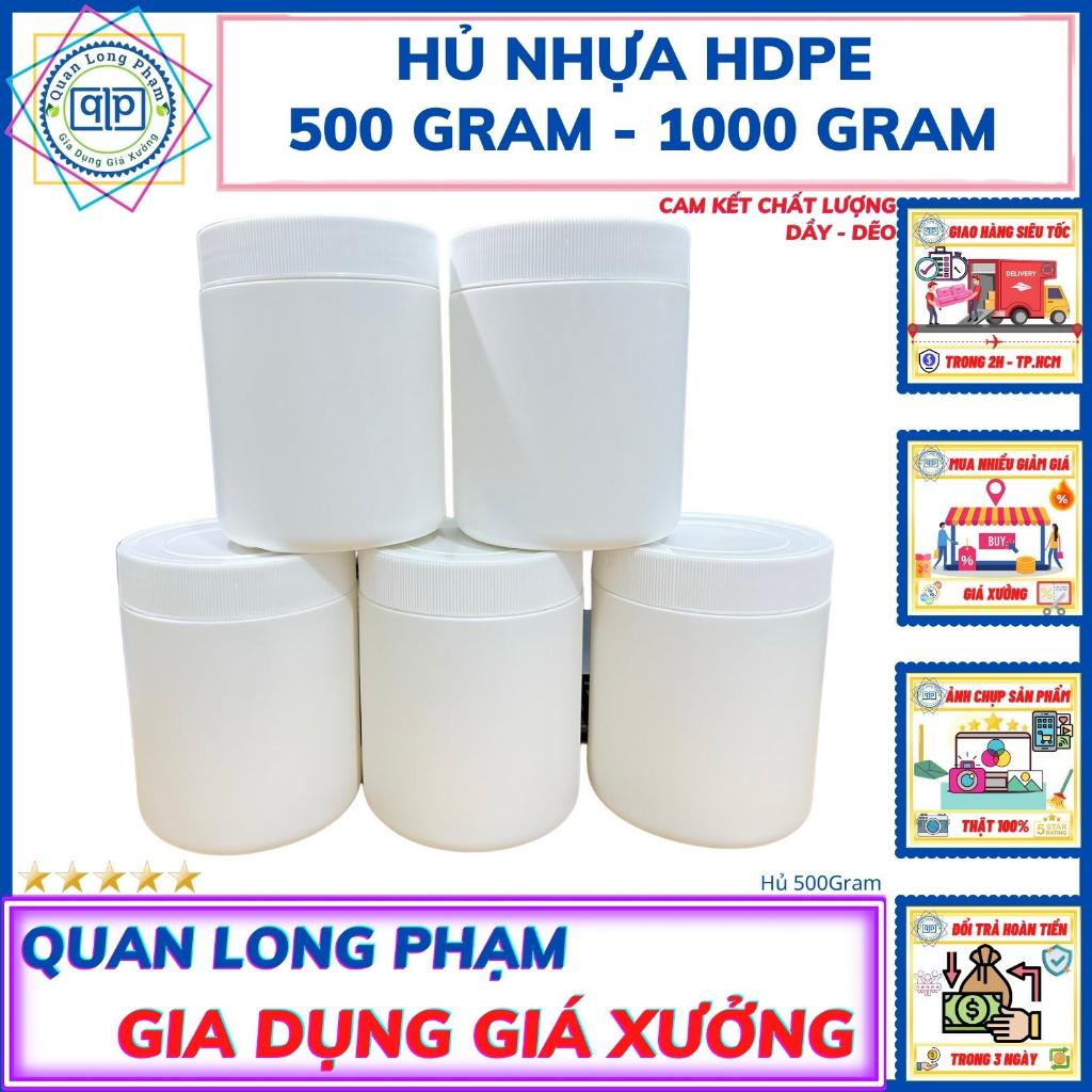 Combo Hủ - Lọ Nhựa HDPE (Sức Chứa 500 Gram - 1000 Gram) - Nắp Trắng Vặn Ren + Seal Chống Tràn Khò Nhiệt