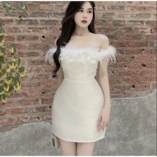 Đầm dự tiệc trễ vai lông vũ đính hoa Bin Dress