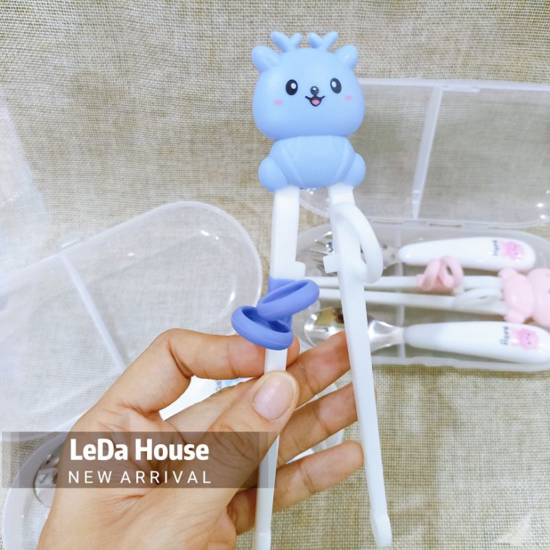 Set muỗng nĩa đũa inox 304 cho bé tập ăn dặm cán tròn dày đẹp dễ cầm BLW