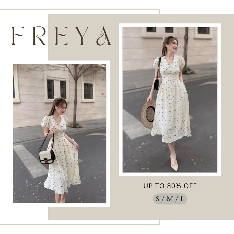 🛍 Đầm váy nữ 🛍 Đầm hoa nhí cổ bèo tay ngắn,váy dáng dài Midi hoạ tiết chấm bi,váy tone màu nude đi chơi đi tiệc đẹp lắm