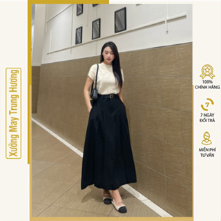 Chân Váy Hạ Ly Eo Dài 90cm , Chân Váy Xếp Ly Dáng Dài Hai Màu Đen Ghi Lên Form Xinh