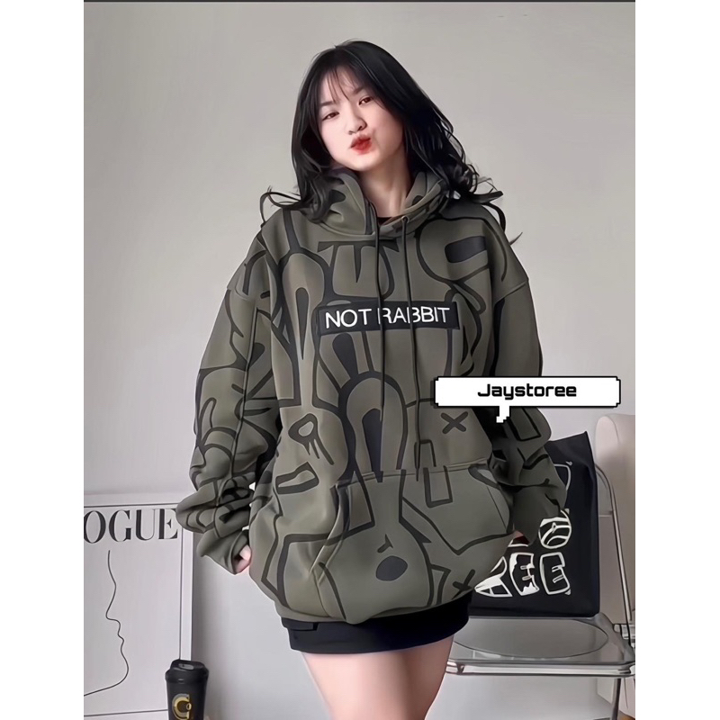Áo Khoác Hoodie nỉ NOT RABBIT In Hình Chữ Thêu Form Rộng Unisex Nam Nữ - JAYSTOREE 🖤
