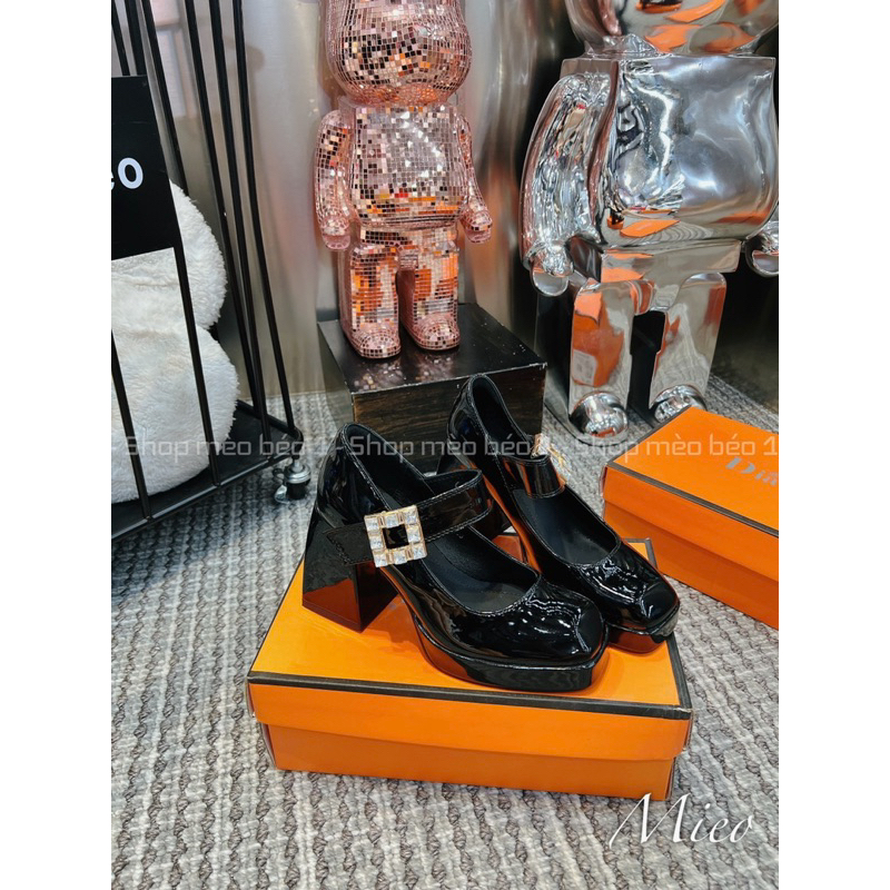 Giày cao gót mũi vuông quai ngang khoá đá đế đúp gót trụ fullbox hàng quảng châu cao cấp