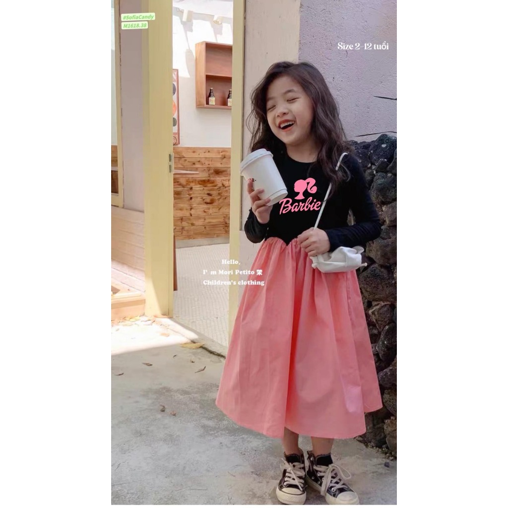 Váy bé gái, đầm babydoll dài tay chất liệu cotton mềm mịn cho bé yêu