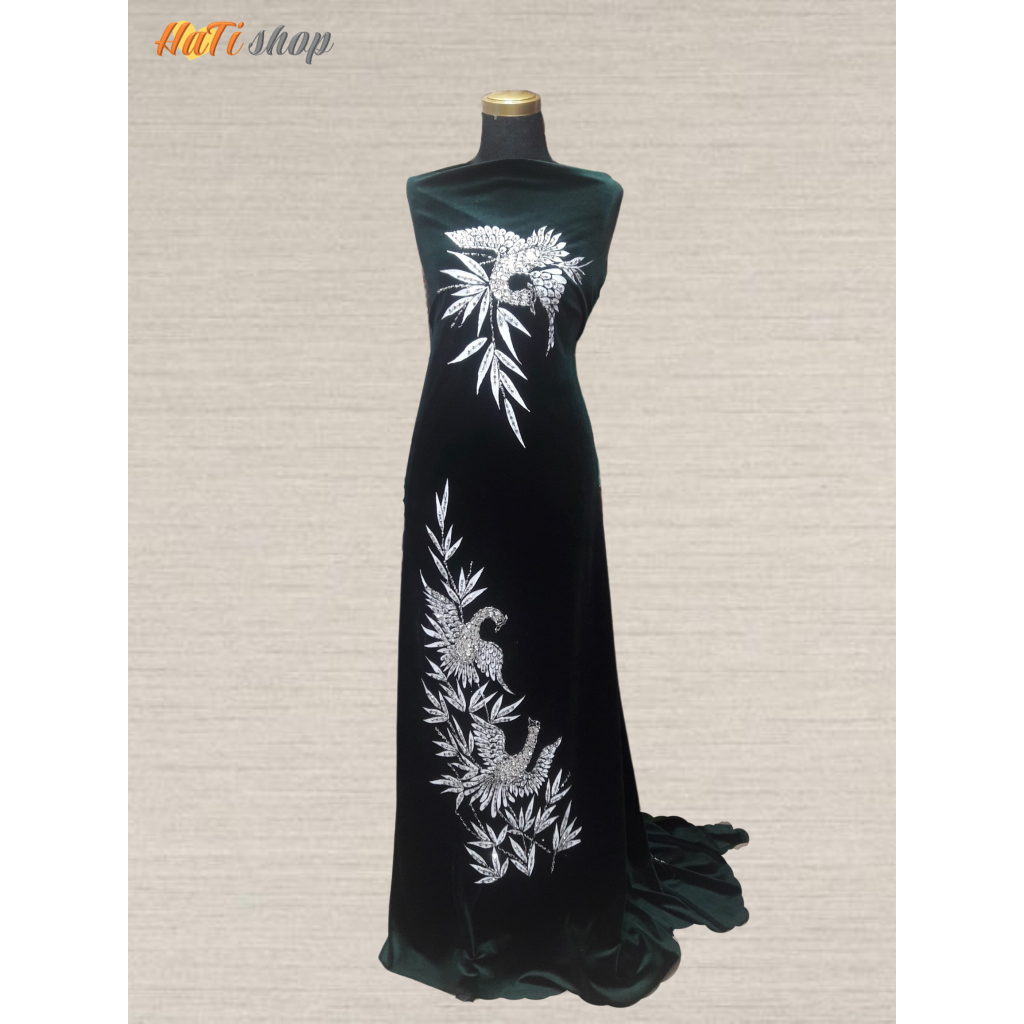 Vải Nhung the chun may Áo Dài, hình công,kết đá cao cấp