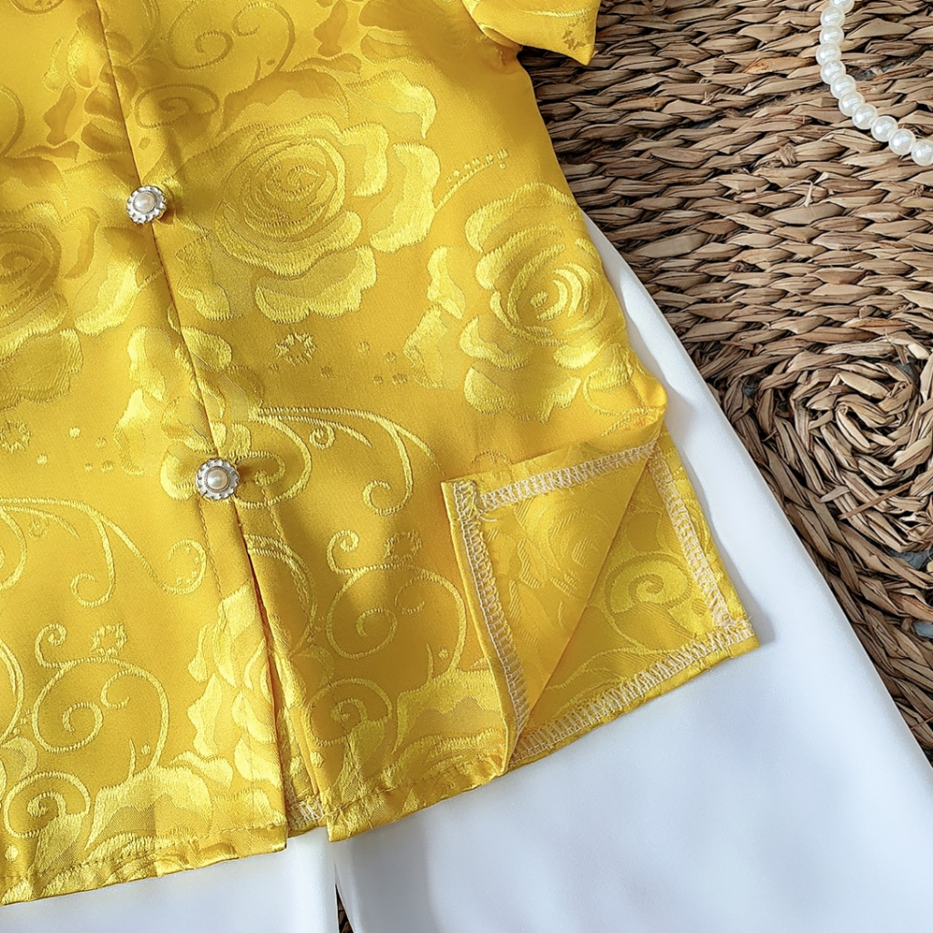 Bộ quần áo bà ba vàng bé gái dễ thương 🍓[FREESHIP🍓 Su Shop- body thiết kế sinh nhật thôi nôi cho bé