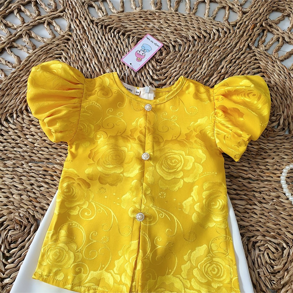 Bộ quần áo bà ba vàng bé gái dễ thương 🍓[FREESHIP🍓 Su Shop- body thiết kế sinh nhật thôi nôi cho bé