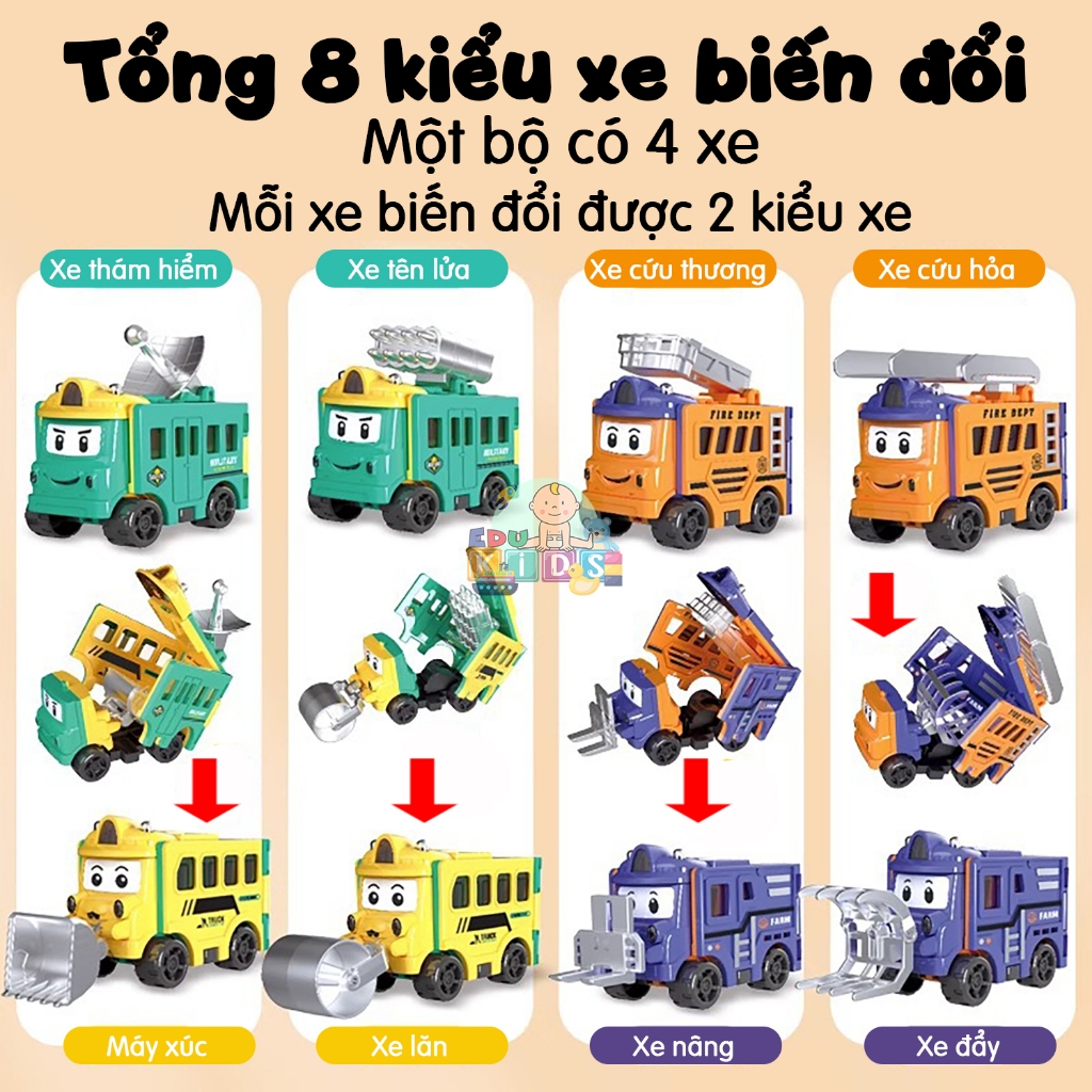 Đồ chơi xe đảo chiều biến hình 2 trong 1- biến hình 8 kiểu xe cho bé