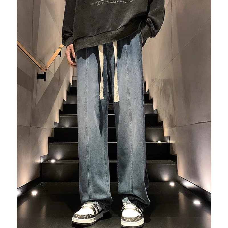 Quần jean ống rộng lưng thun dây rút Boin unisex baggy hiphop y2k bigsize dance hack dáng form rộng nam nữ dáng suông