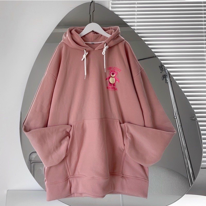 ÁO HOODIE - ÁO KHOÁC NỈ NGOẠI Dây full zip  HOOIDE MỚI in GẤU HỒNG LOTSO