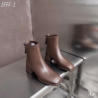 BỐT CỔ NGẮN MŨI VUÔNG DA THẬT