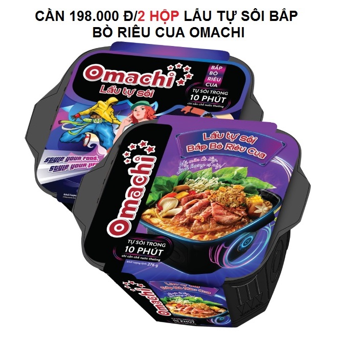 CHỈ 198.000 Đ/COMBO 2 HỘPX 276G/ HỘP Lẩu tự sôi tiện lợi độc đáo đến từ thương hiệu mì Omachi chất lượng