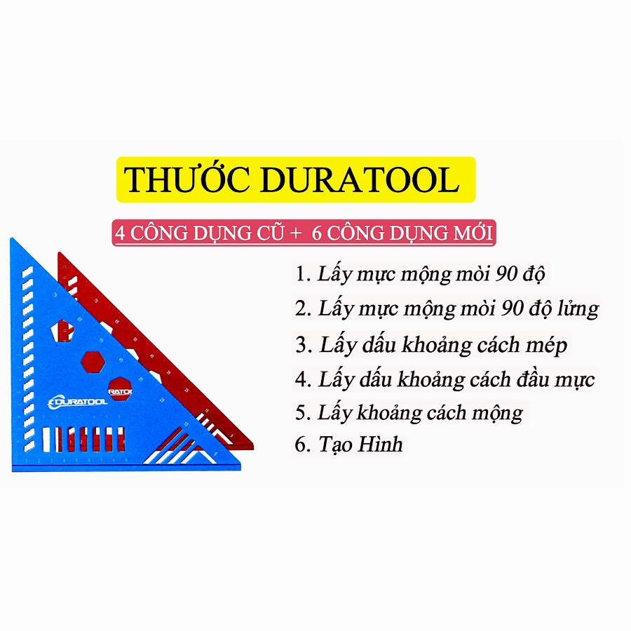 Thước Ke Góc Vuông,Thước Mòi Nhôm Duratool Mẫu Mới, Thước Ke Góc 10 công dụng