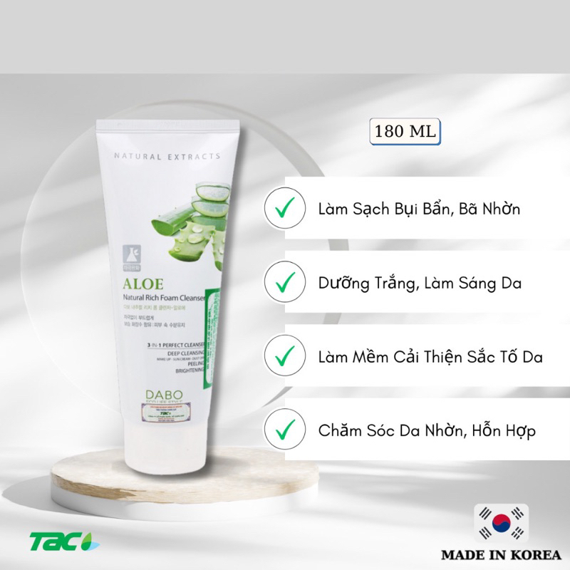 Sữa Rửa Mặt Làm Sạch Sâu 3 in 1 Dabo Natural Rich Foam Cleanser 180ml