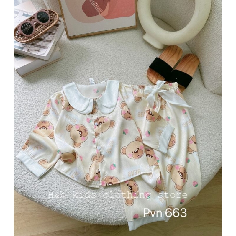 Bộ Đồ Ngủ Pizama lụa Xước Cho Bé Gái 8-26kg