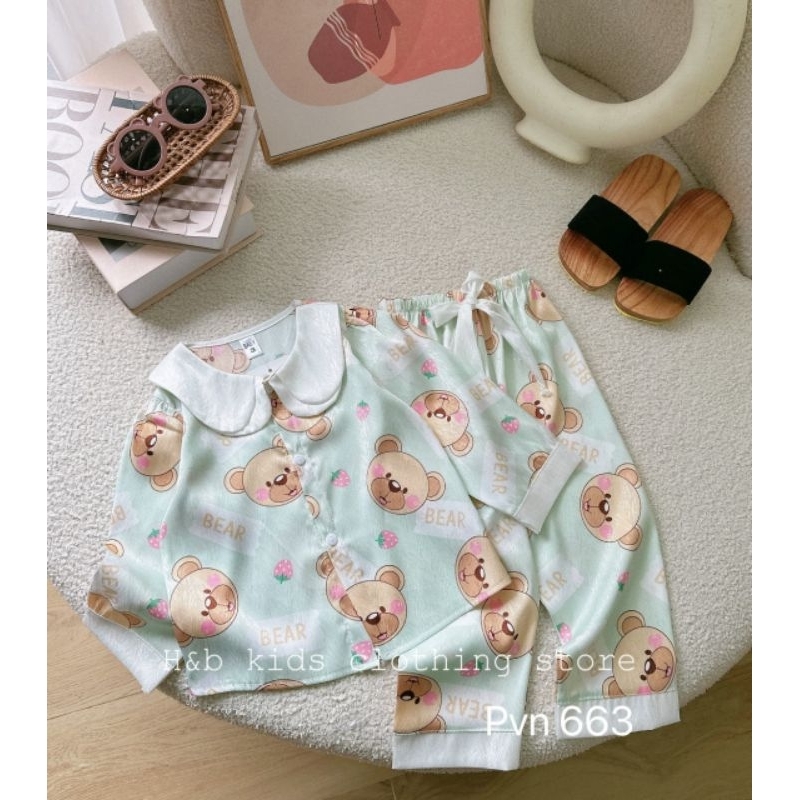 Bộ Đồ Ngủ Pizama lụa Xước Cho Bé Gái 8-26kg