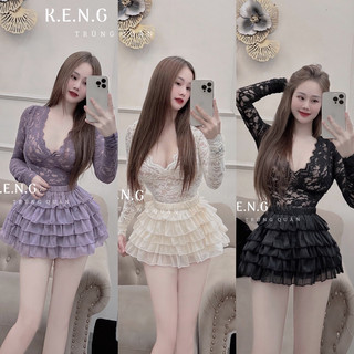 Set áo ren chân váy tầng
