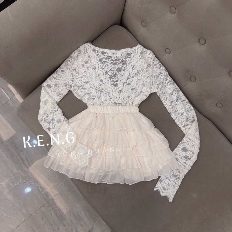 Set áo ren chân váy tầng