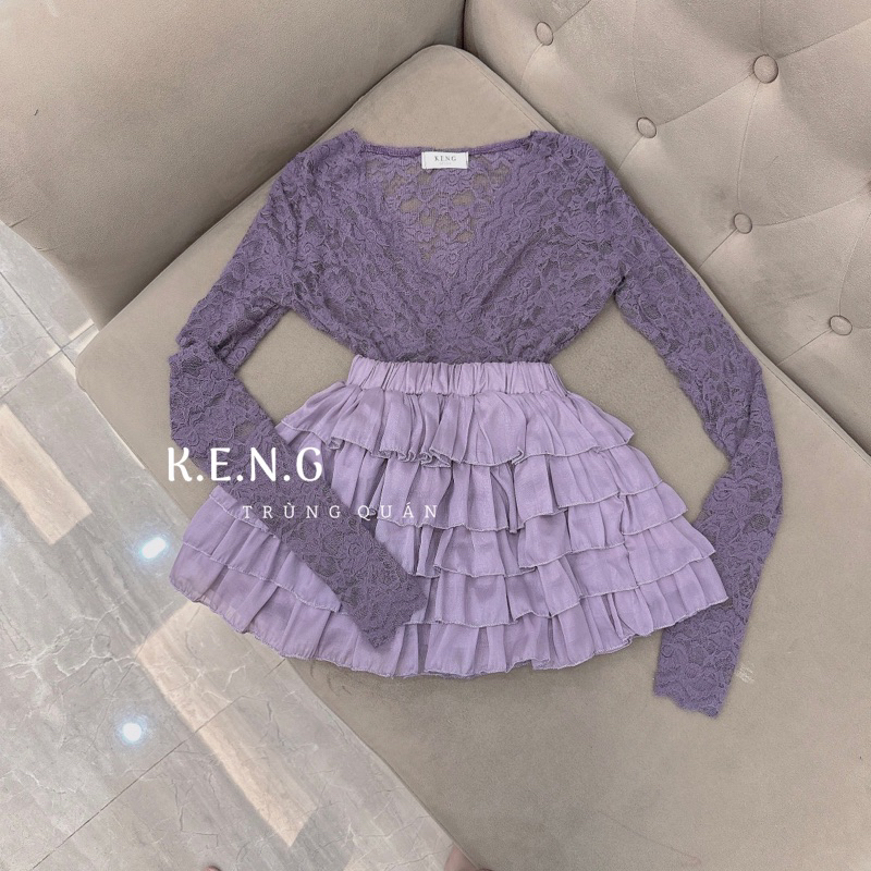 Set áo ren chân váy tầng