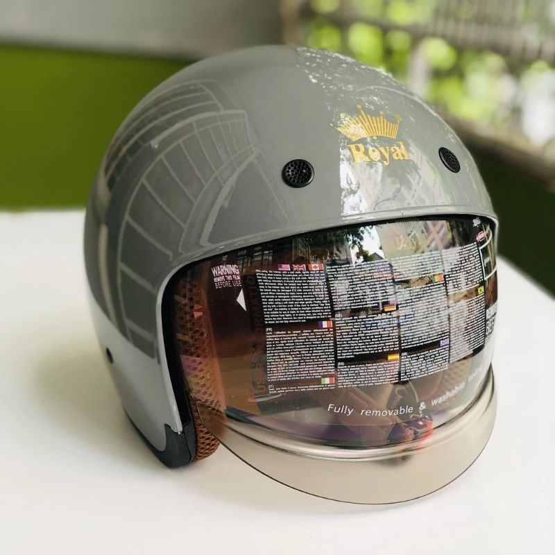 Mũ bảo hiểm Royal m139 kính âm màu xám xi măng - Nón bảo hiểm 3/4 dấu kính xám xi măng siêu chất