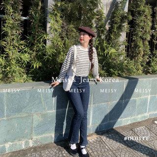 Quần jeans bò ống loe nữ Meisy loe nhẹ cạp cao co giãn ống dài màu xanh nhạt  xanh đậm đen size nhỏ bigsize phong cách