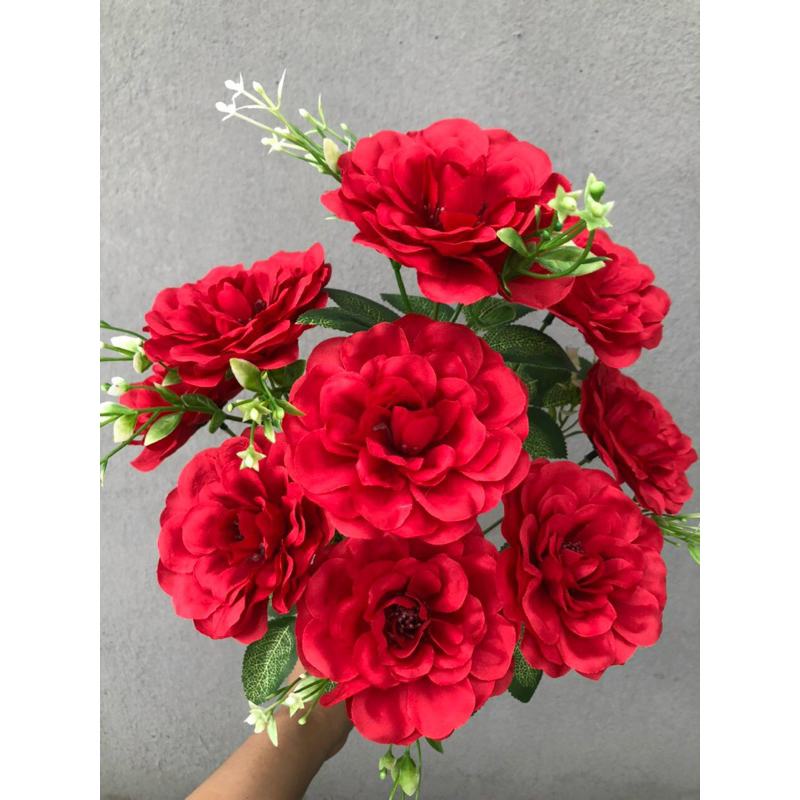 Cụm Hoa Thược Dược 9 bông Size 12cm_ Hoa Lụa Cao Cấp - trang trí nhà cửa sự kiện