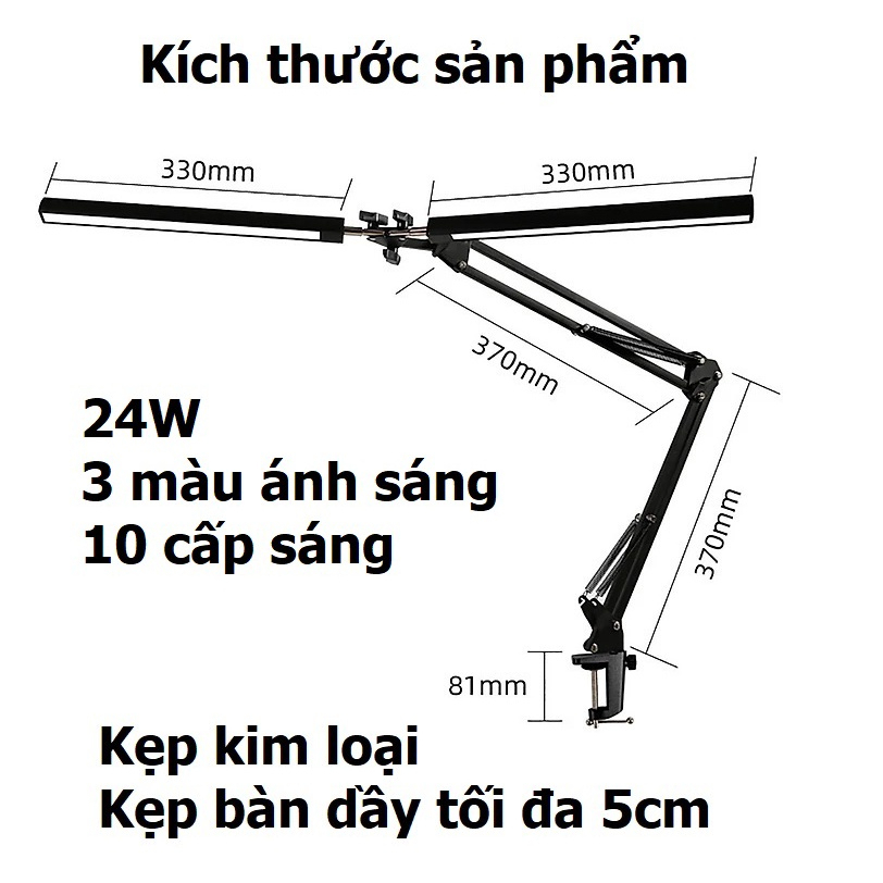 💥Kẹp Kim Loại💥 Đèn kẹp bàn học PIXAR CLIP đọc sách, làm việc, hiện đại bóng LED 12W 3 chế độ sáng bảo vệ thị lực