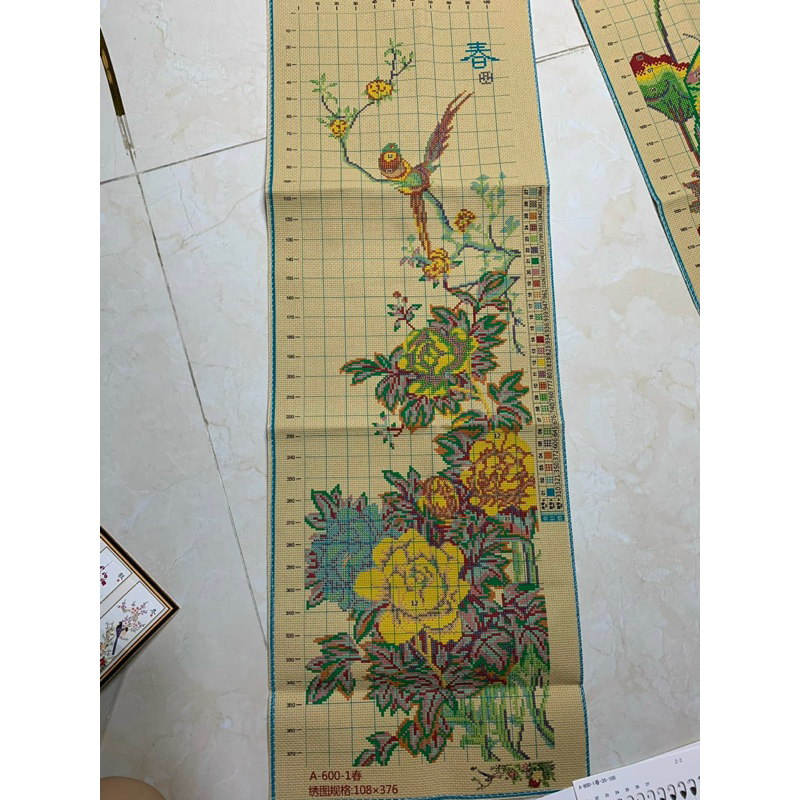 Tranh thêu Tứ Quý 100*140CM 11CT VẢI NÂU