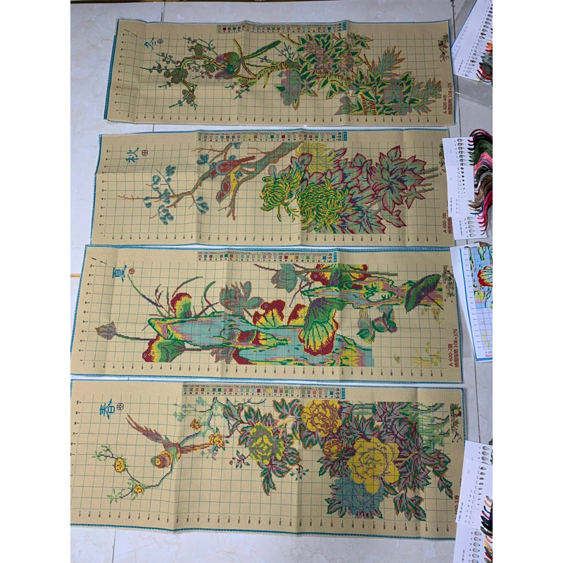 Tranh thêu Tứ Quý 100*140CM 11CT VẢI NÂU