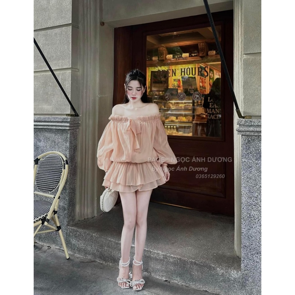 Áo Voan tơ trễ vai dáng dấu quần hàng loại 1