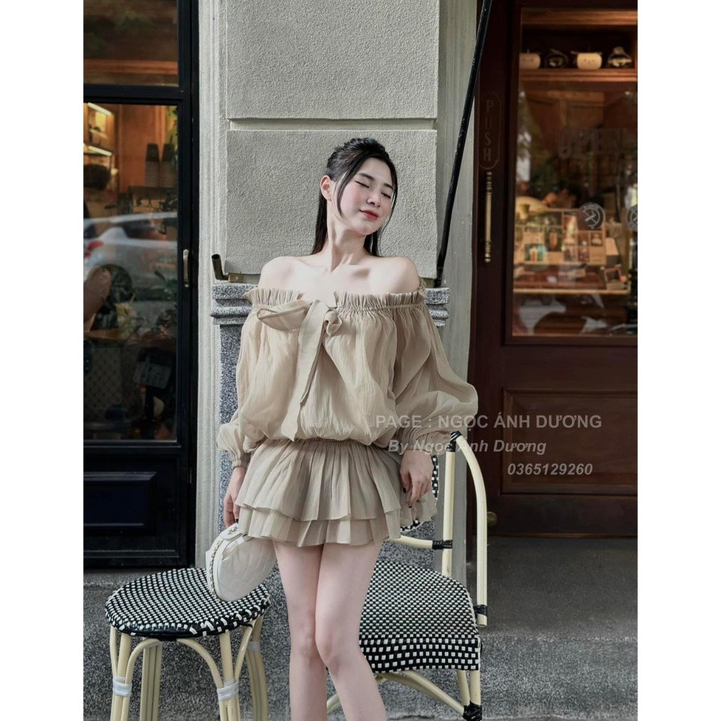 Áo Voan tơ trễ vai dáng dấu quần hàng loại 1