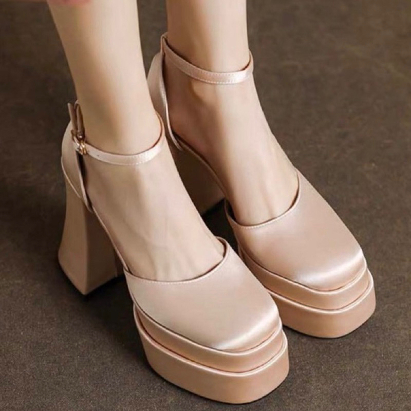ORDER 🌿 Giày Korea satin đế đúp mũi tròn 12- 15cm 35 -  41