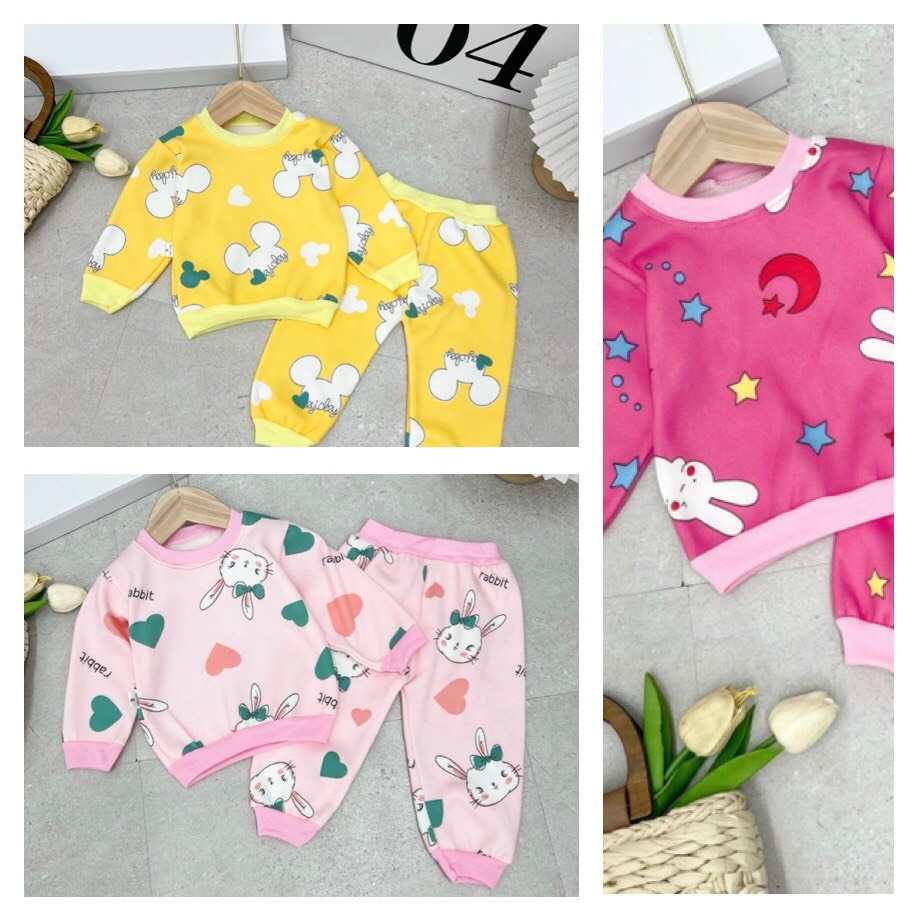 Bé Gái - 5 Sét quần áo nỉ bông ấm cho bé-bộ nỉ thu đông trẻ em