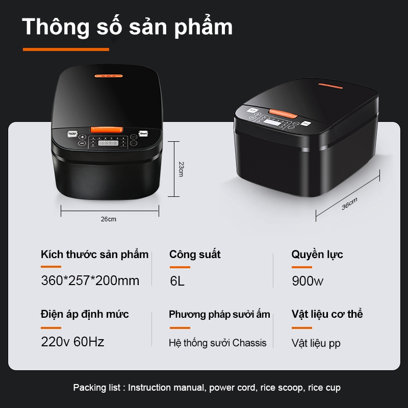 [Chính hãng] OOKAS nồi cơm điện, đa chức năng  dung tích 6L, chảo chống dính, tản nhiệt đồng đều, nấu nhanh, nấu súp và