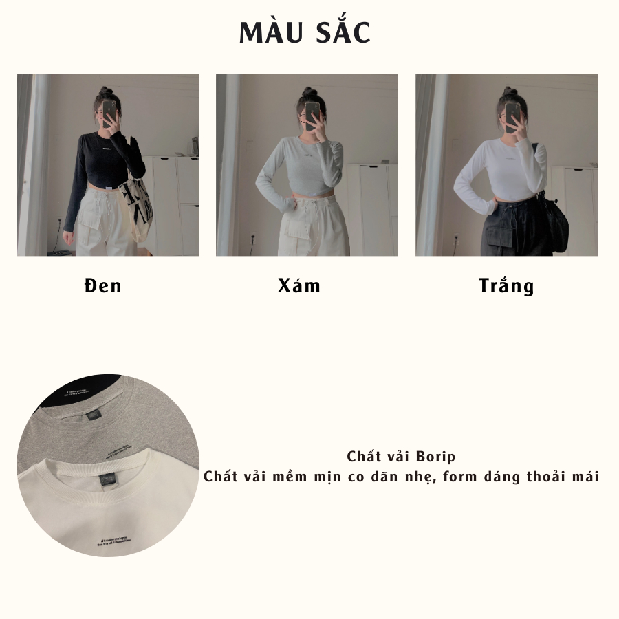 Áo croptop tay dài nữ chất vải borip RIIE 10589 - Jemcloset