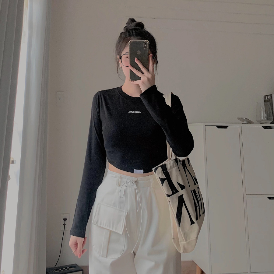 Áo croptop tay dài nữ chất vải borip RIIE 10589 - Jemcloset