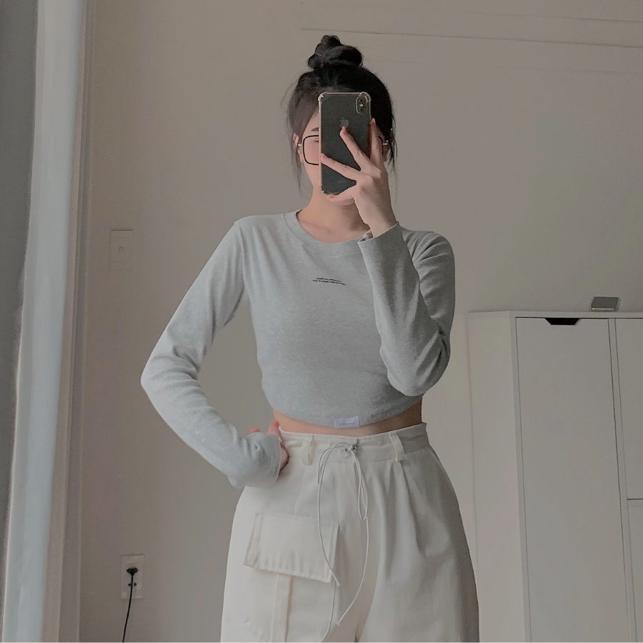 Áo croptop tay dài nữ chất vải borip RIIE 10589 - Jemcloset