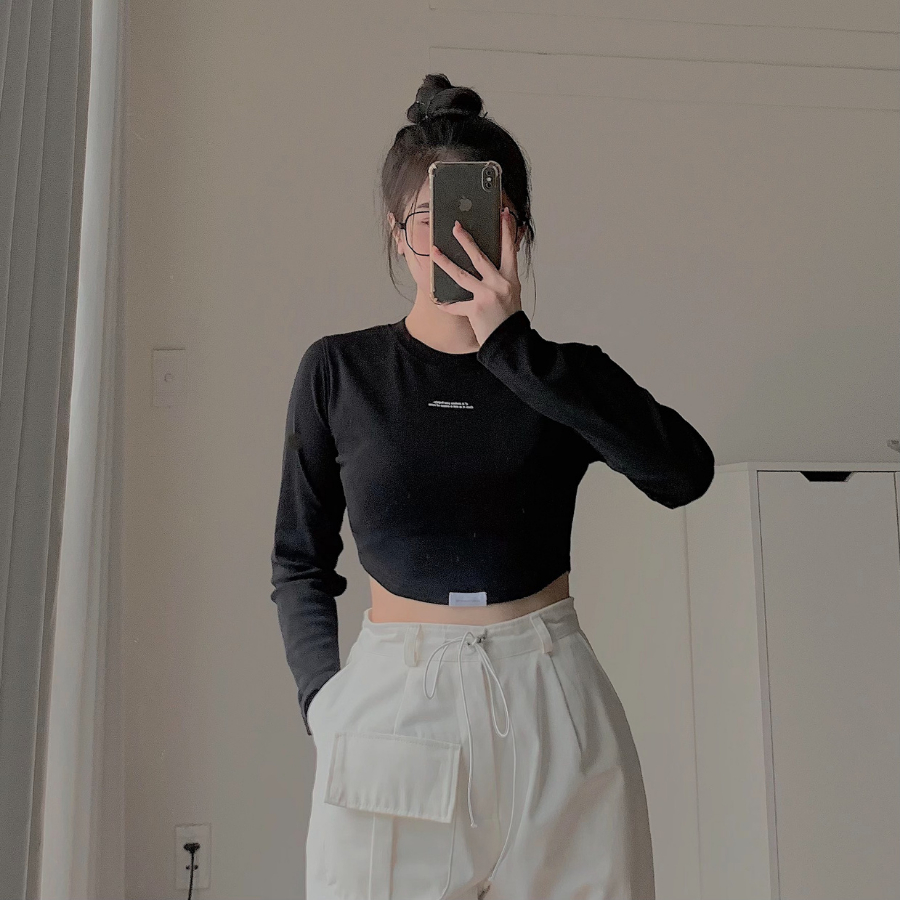 Áo croptop tay dài nữ chất vải borip RIIE 10589 - Jemcloset