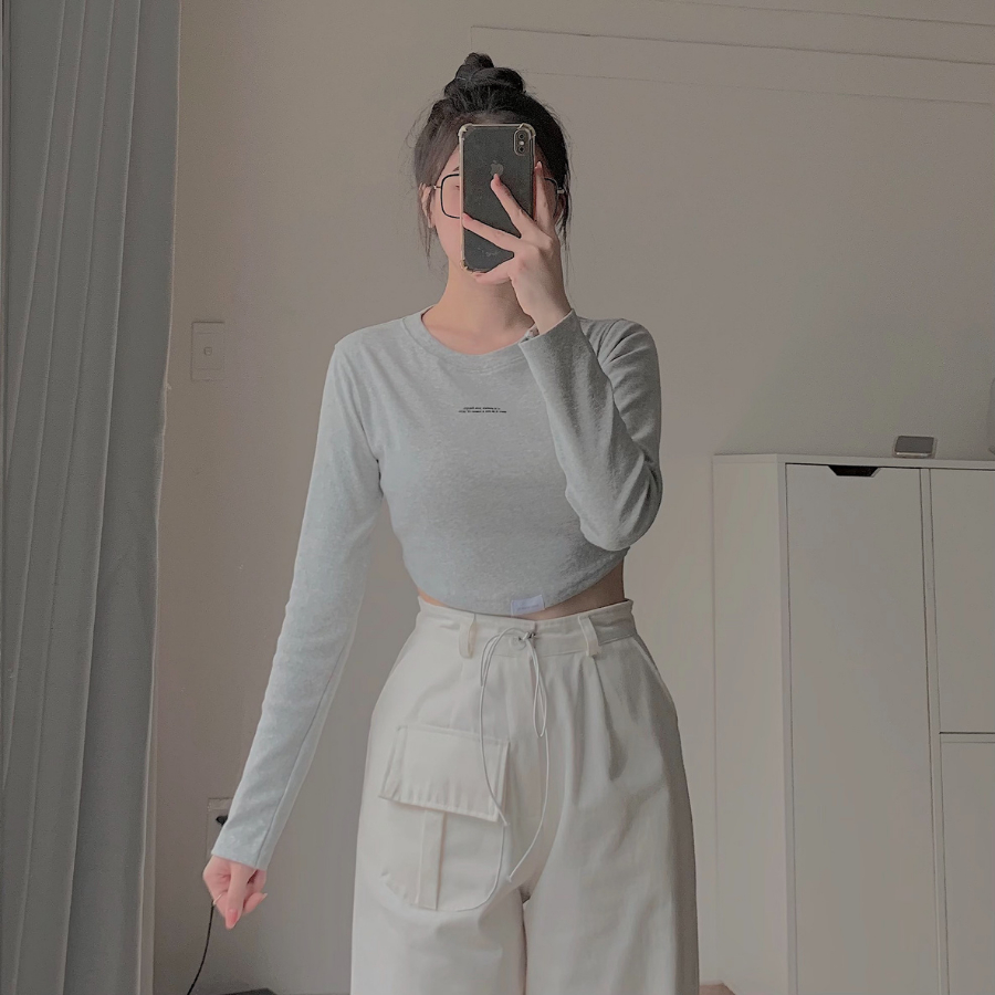 Áo croptop tay dài nữ chất vải borip RIIE 10589 - Jemcloset