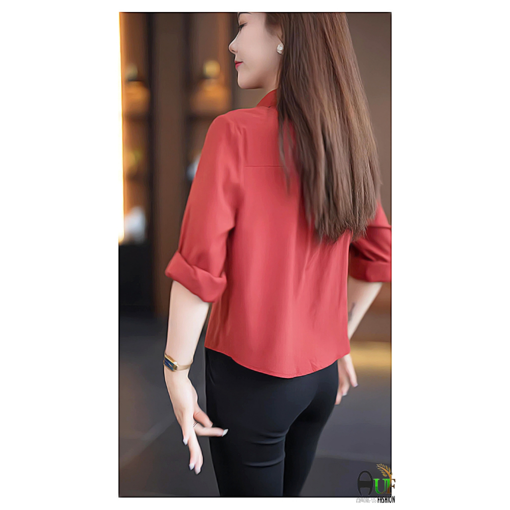Áo sơ mi nữ thanh lịch dài tay chất vải đũi nhuyễn cao cấp thời trang Quảng Châu