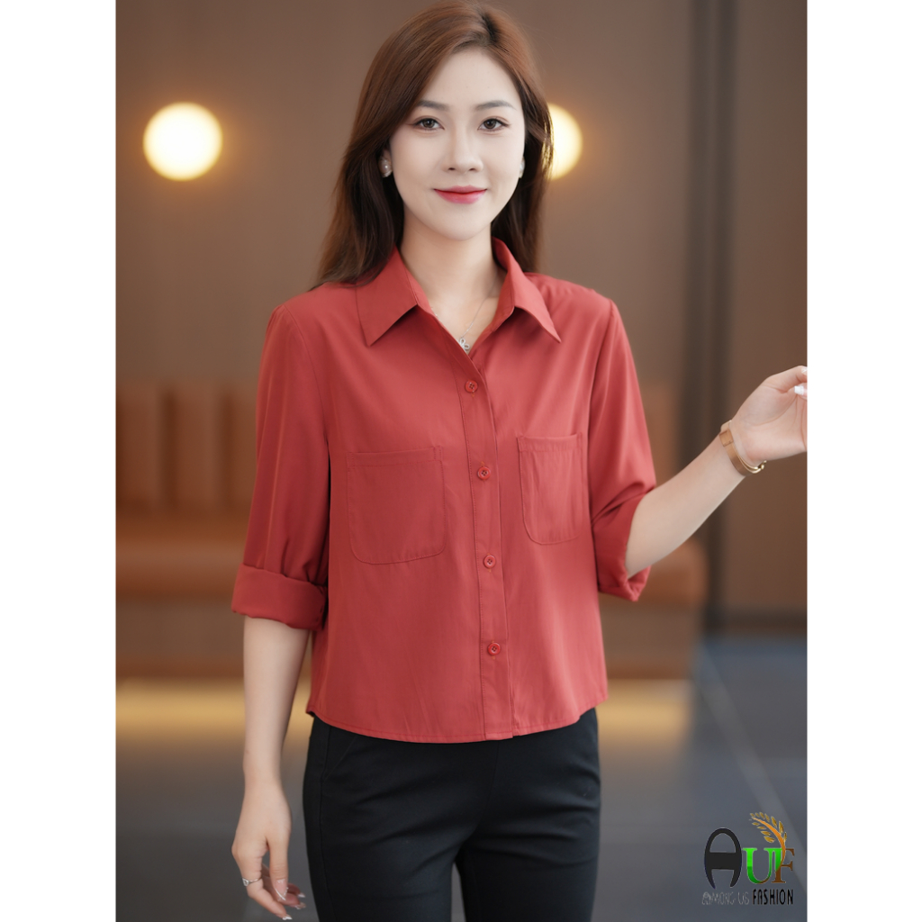 Áo sơ mi nữ thanh lịch dài tay chất vải đũi nhuyễn cao cấp thời trang Quảng Châu