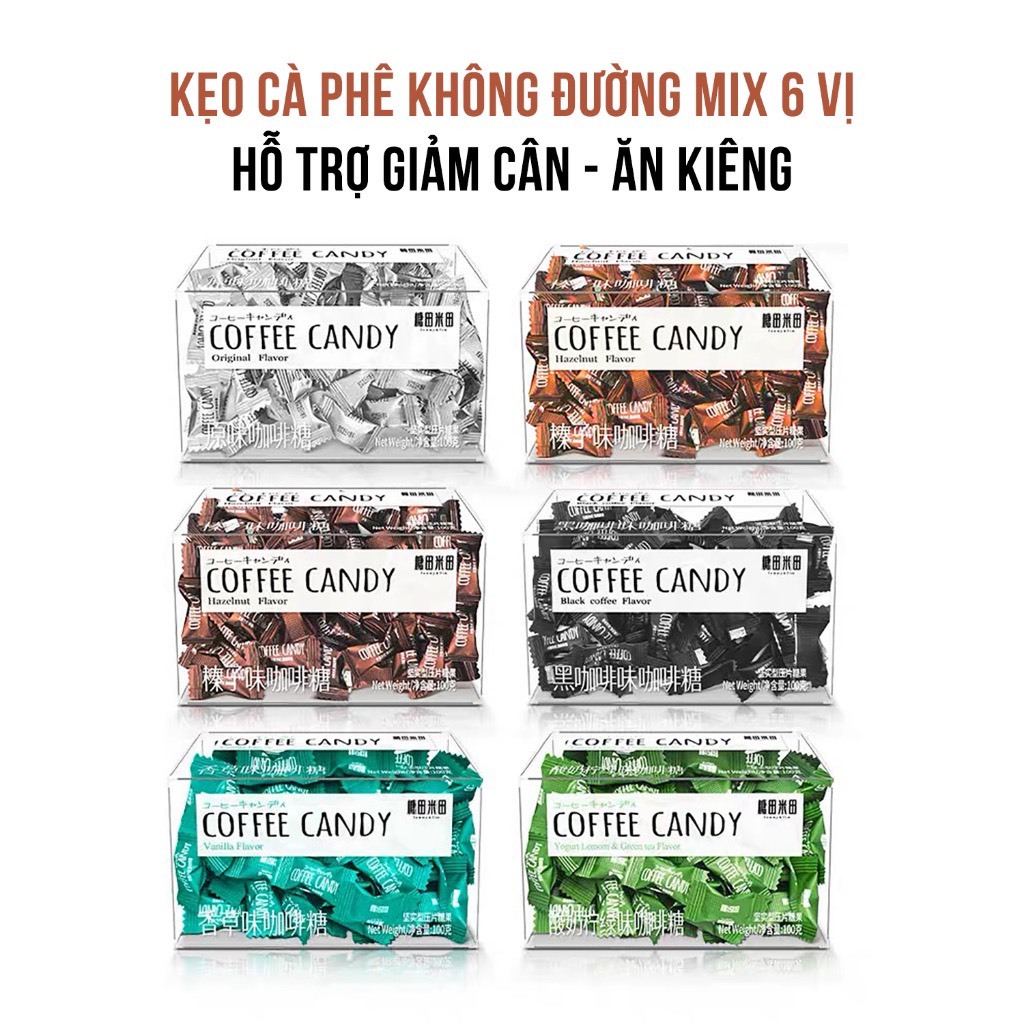 Kẹo Cafe đen viên nhỏ mix vị không đường từ Đài Loan túi 50g-100gr, ăn kiêng giảm cân