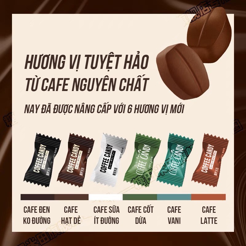 Kẹo Cafe đen viên nhỏ mix vị không đường từ Đài Loan túi 50g-100gr, ăn kiêng giảm cân