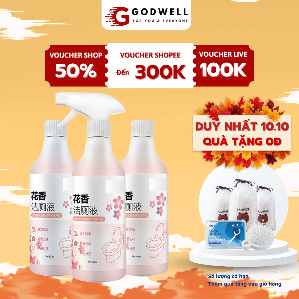 Chai xịt tẩy rửa bồn cầu nước hương hoa anh đào xịt vệ sinh nhà vệ sinh đa năng siêu sạch khử khuẩn 500ml HA01- GODWELL